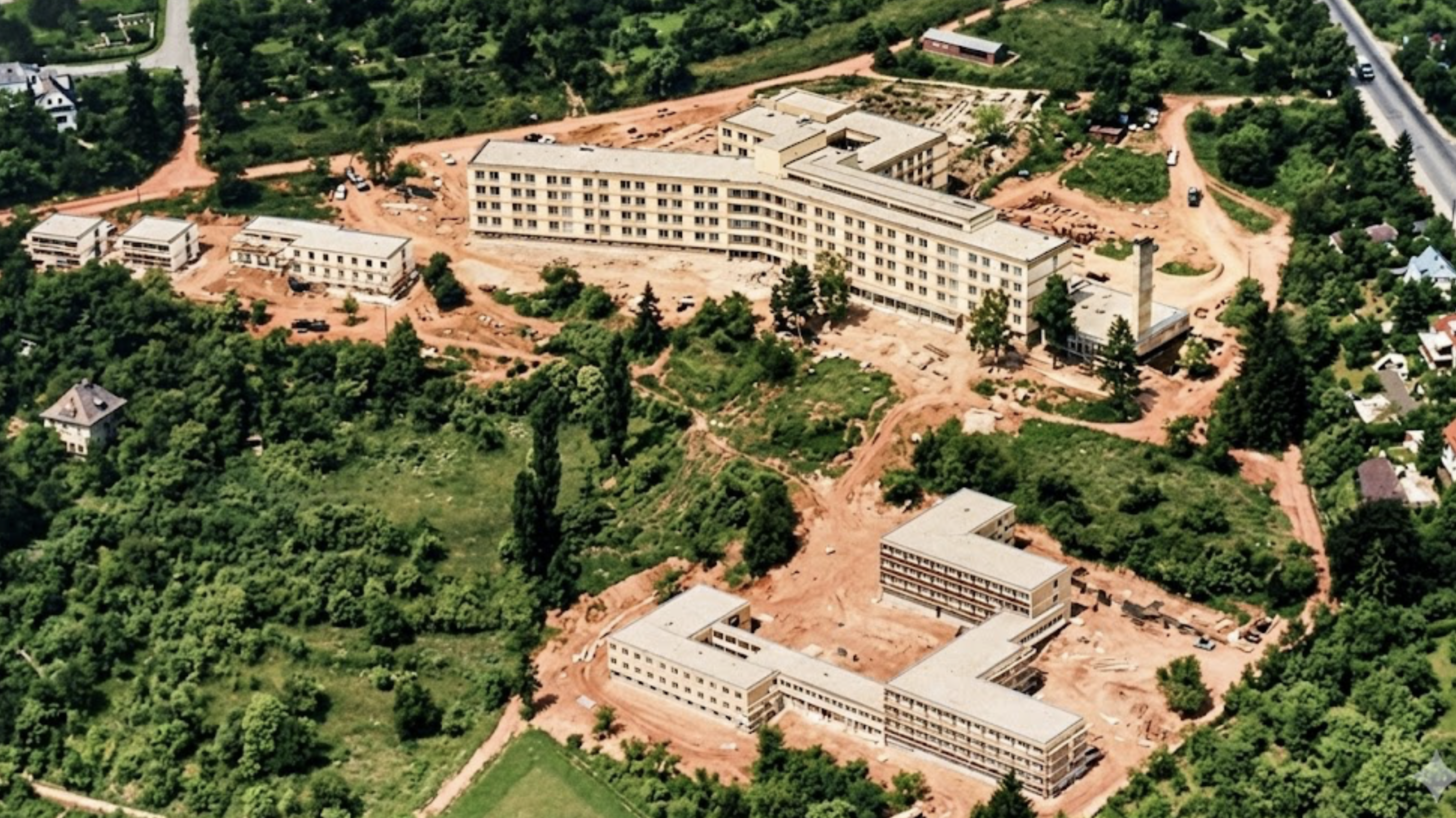 Siloah Krankenhaus 1966 Pforzheim - Luftaufnahme der Baustelle während der Bauphase